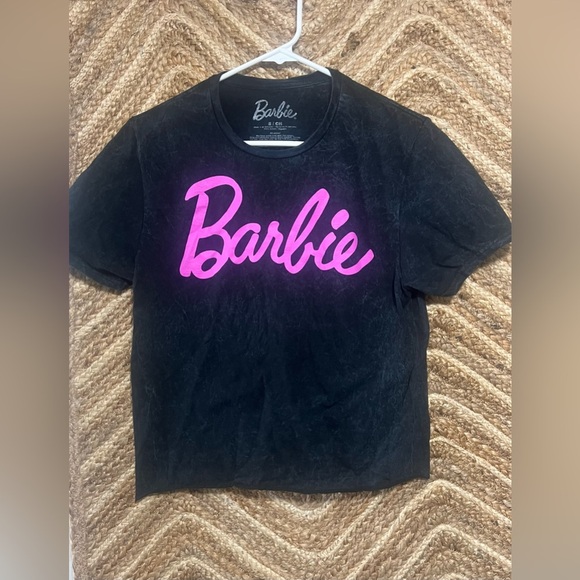 Barbie Mattel Girl's Stonewashed Distressed Black Graphic Crop Top, Size S - Picture 1 of 7